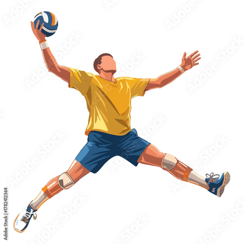 Volleyball Player in Action Illustration of a Person Spiking the Ball with Energy and Focus