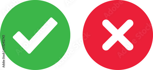 Check mark icon set. Check box icon with right and wrong buttons and yes or no checkmark icons in green tick box and red cross. vector illustration .
