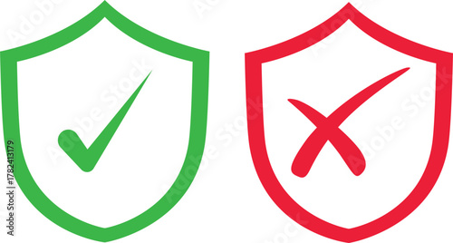 Check mark icon set. Check box icon with right and wrong buttons and yes or no checkmark icons in green tick box and red cross. vector illustration .