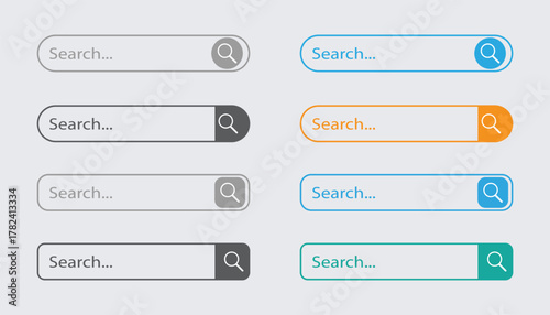 Search bar. Website design, search Internet box, browser engine text field, navigation bar with push button. Interface web element vector templates set. EPS 10