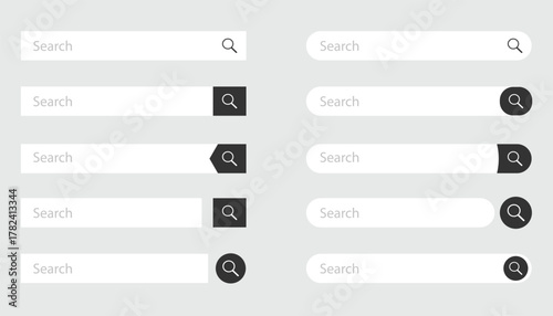 Search bar with Internet browser engine with search box, address bar and text field. UI design, website interface element with web icons and push button. Vector illustration EPS 10