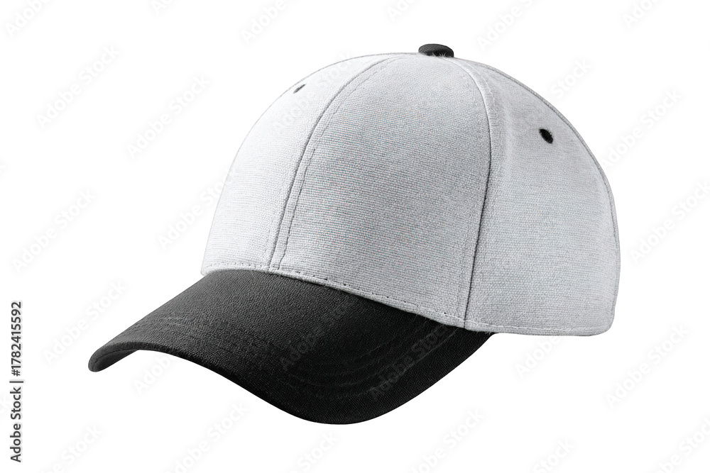 Fototapeta premium Plain white baseball cap with a black visor