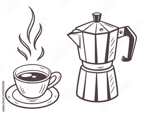 Coffee cup and moka pot