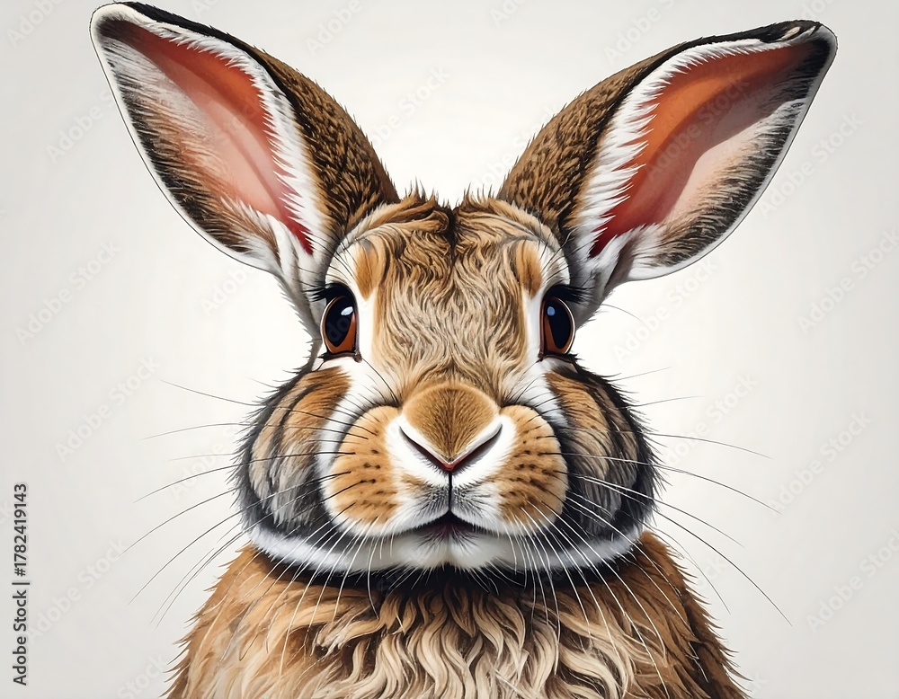 Fototapeta premium Close-up of a brown and white hare's face, showcasing detailed fur and large ears