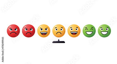 A row of emoji faces displaying a spectrum of human emotion, from anger to joy.