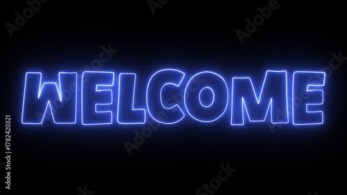 WELCOME Blue Neon Glowing Text Animation Loop