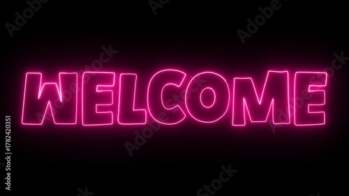 WELCOME Pink Neon Glowing Text Animation Loop