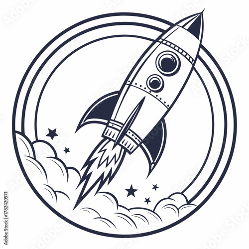 Hand drawn rocket launching in circle