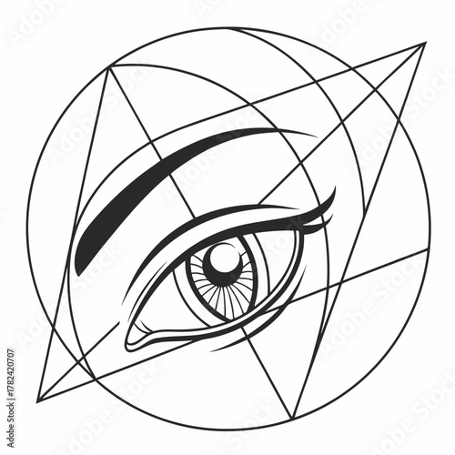 Mystical eye with geometric shapes for occult design