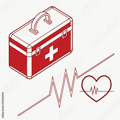 Isometric first aid kit with heart beat