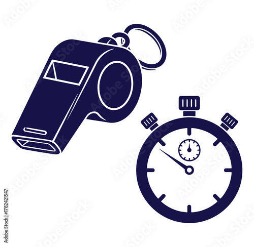 Vector illustration of a whistle and stopwatch for sports and timing concepts