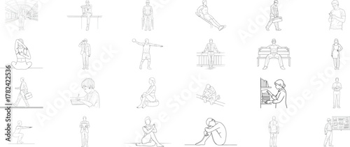 Collection of abstract black and white graphic elements