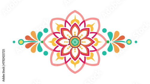 Colorful Lotus Rosette Design with Arabesque Symmetry