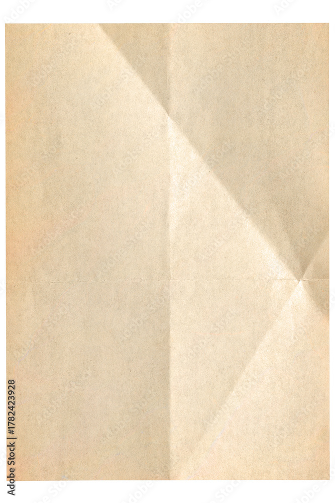 Fototapeta premium old folded paper sheet isolated on transparent png background,Crumpled Paper Poster Photo Effect Mockup,vintage brown folded Paper texture overlay effect