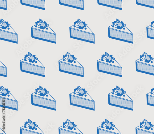 Seamless pattern of Cheesecake. Line art, minimalist style. Vector illustration. Bakery collection.