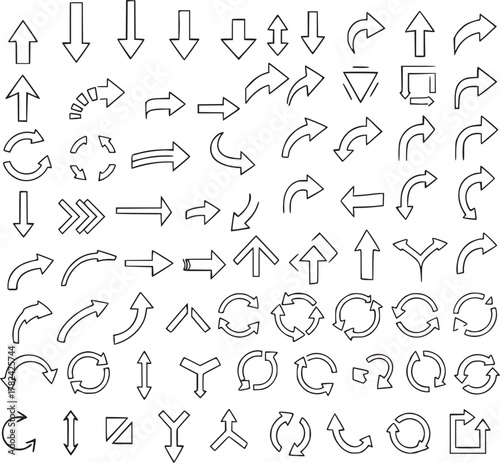 Collection of diverse arrow shapes and pointers in various colors and styles