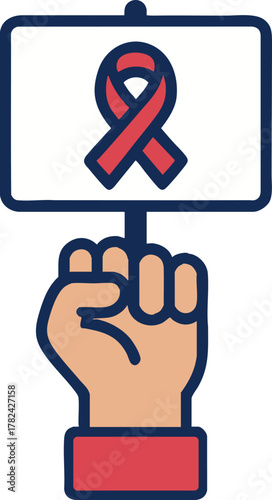 Awareness protest fist with red ribbon for social cause