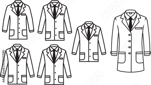 Collection of lab coat silhouettes isolated on transparent background