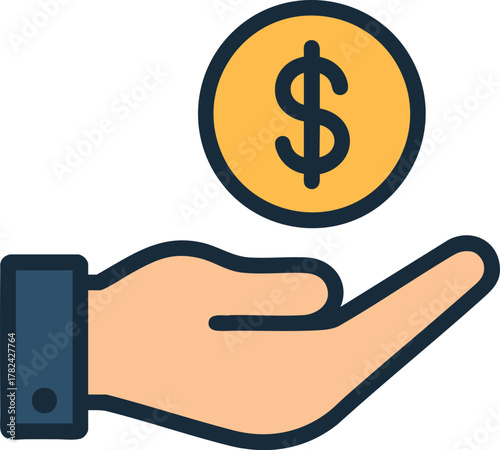 Hand giving gold coin for charity donation