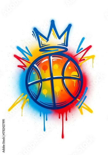 Basketball Crown Graffiti Art - Vibrant Sports Illustration with Urban Style.