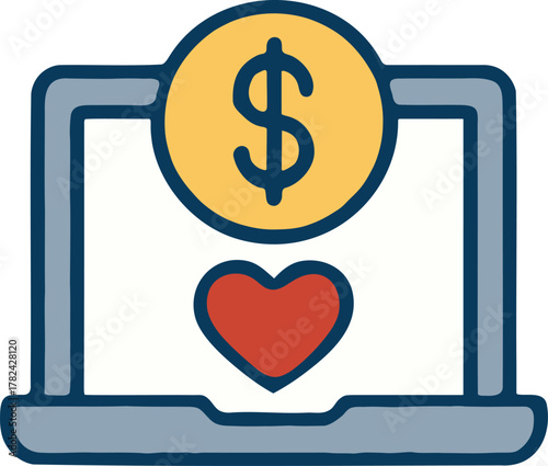 Online donation via laptop with heart icon
