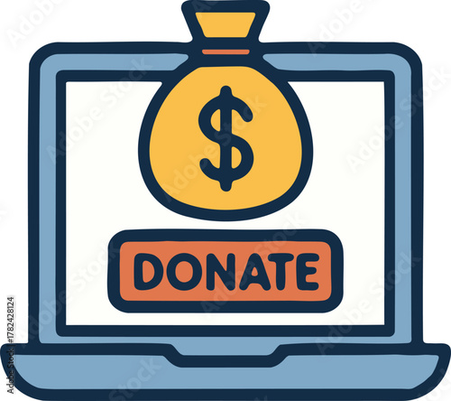 Online fundraising laptop with coin and donate button