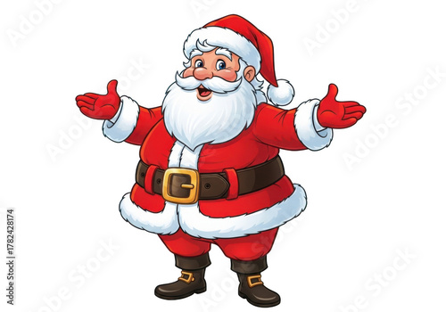 Cheerful cartoon santa claus with open arms welcoming gesture