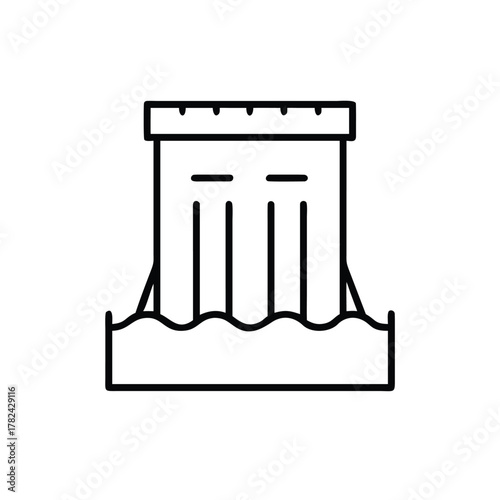 Simple line art icon of a hydropower dam representing renewable energy and water power generation