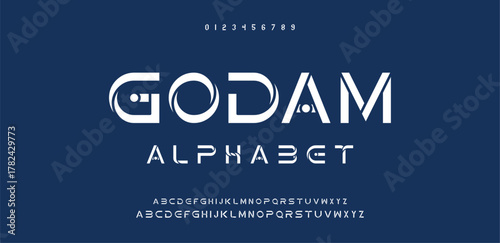 Design Modern abstract digital alphabet font. Minimal technology typography, Creative urban sport fashion futuristic font and with numbers. vector illustration.