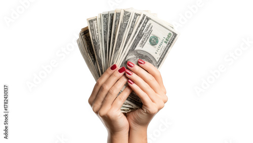 Hands holding a fan of US dollars