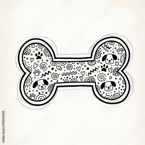 Dog Bone Doodle Art - Playful Puppy Design with Hearts and Paws.