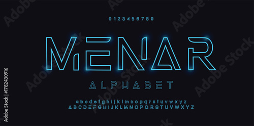 Special Modern abstract outline font and alphabet. Geometric technology font. Modern design letters and numbers. Simple font for logo, apps or web.