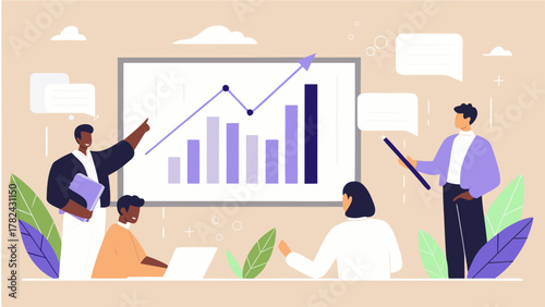 Business team analyzing growth chart during a meeting presentation