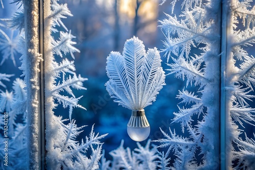 Frozen Crystal Feather Winter Ice Pattern Cold Seasonal Decoration Frost Snowflake Glass Window Natural Abstract Beauty Nature Ornament