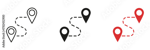 Location Pin Pathway Solid Icon Set. Navigation, Route Planning, And Gps Tracking Outline And Silhouette Symbol Collection. Travel And Directional Guidance. Isolated Vector Illustration