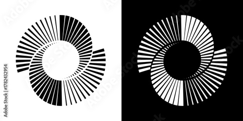 Abstract Dynamic Spiral Lines on Black And White Background. Geometric Spiral Circular Line Shapes Set. Isolated Vector Illustration