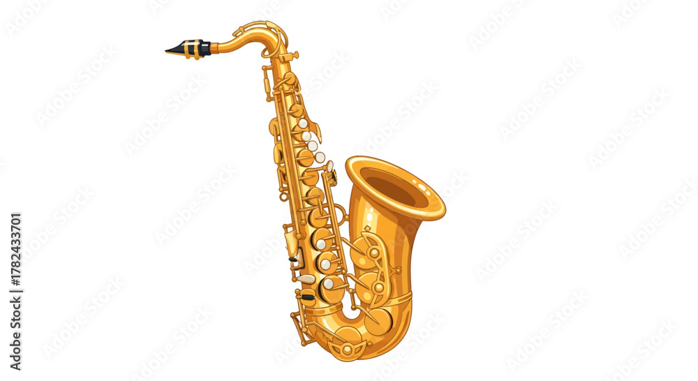 Naklejka premium Illustration of a gleaming golden saxophone against a clean white backdrop creates musical harmony