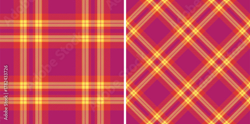 Background check textile of vector seamless fabric with a pattern tartan plaid texture. Set in novelty colors for greeting card designs.