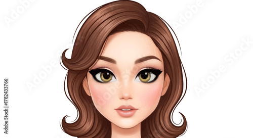Illustration of a stylish woman with brown hair and makeup, a cartoon avatar