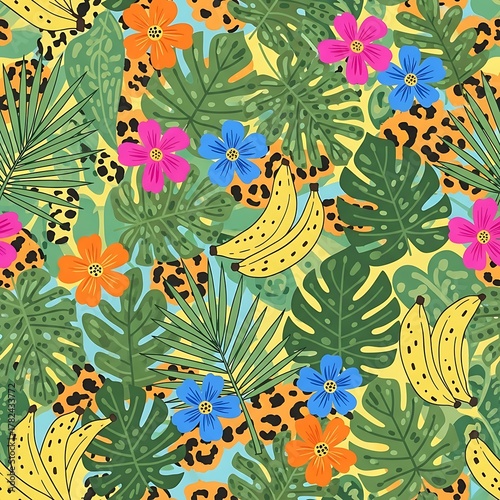 Tropical Paradise - Vibrant Floral and Banana Pattern Design.