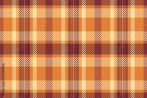 Basic background check vector, iconic seamless plaid tartan. Improvement texture textile fabric pattern in red and orange colors.