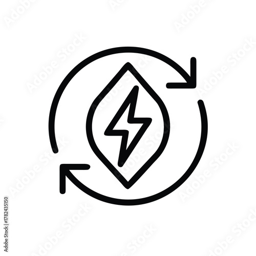 Clean vector outline icon set representing various renewable energy sources and concepts