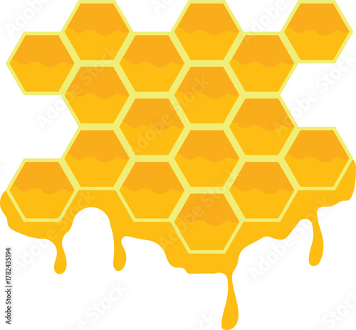Honeycomb with Dripping Honey Flat Illustration. Clean Icon Design Element on Isolated White Background
