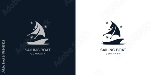 Modern sailboat digital technology vector logo design 
