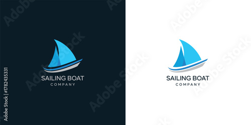 creative sailboat digital logo design, sail boat logo design with modern style, vector logo design technology template	
