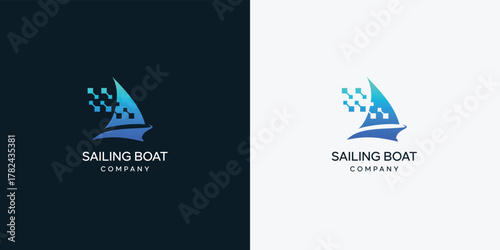 creative sailboat digital logo design, sail boat logo design with modern style, vector logo design technology template	