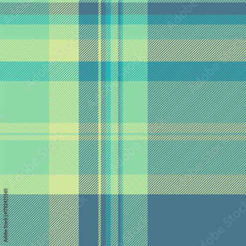Italian textile texture fabric, multicultural vector tartan plaid. Direct pattern background seamless check in cyan and green colors.