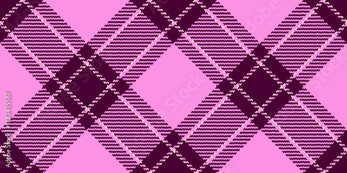 Twill vector texture check, scrapbook plaid background fabric. Small tartan pattern textile seamless in pink and dark colors.