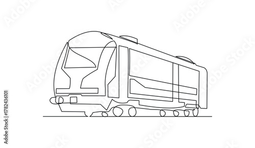 Continuous line drawing of bullet train steam locomotive modern urban transportation editable stroke sketch art vector illustration