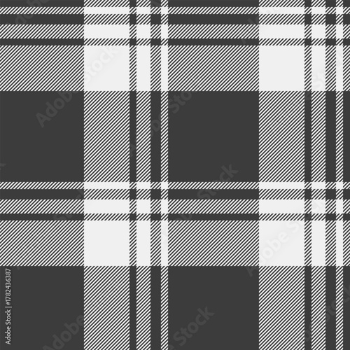 Stationary fabric pattern background, couch texture plaid seamless. Simple check vector textile tartan in grey and white colors.